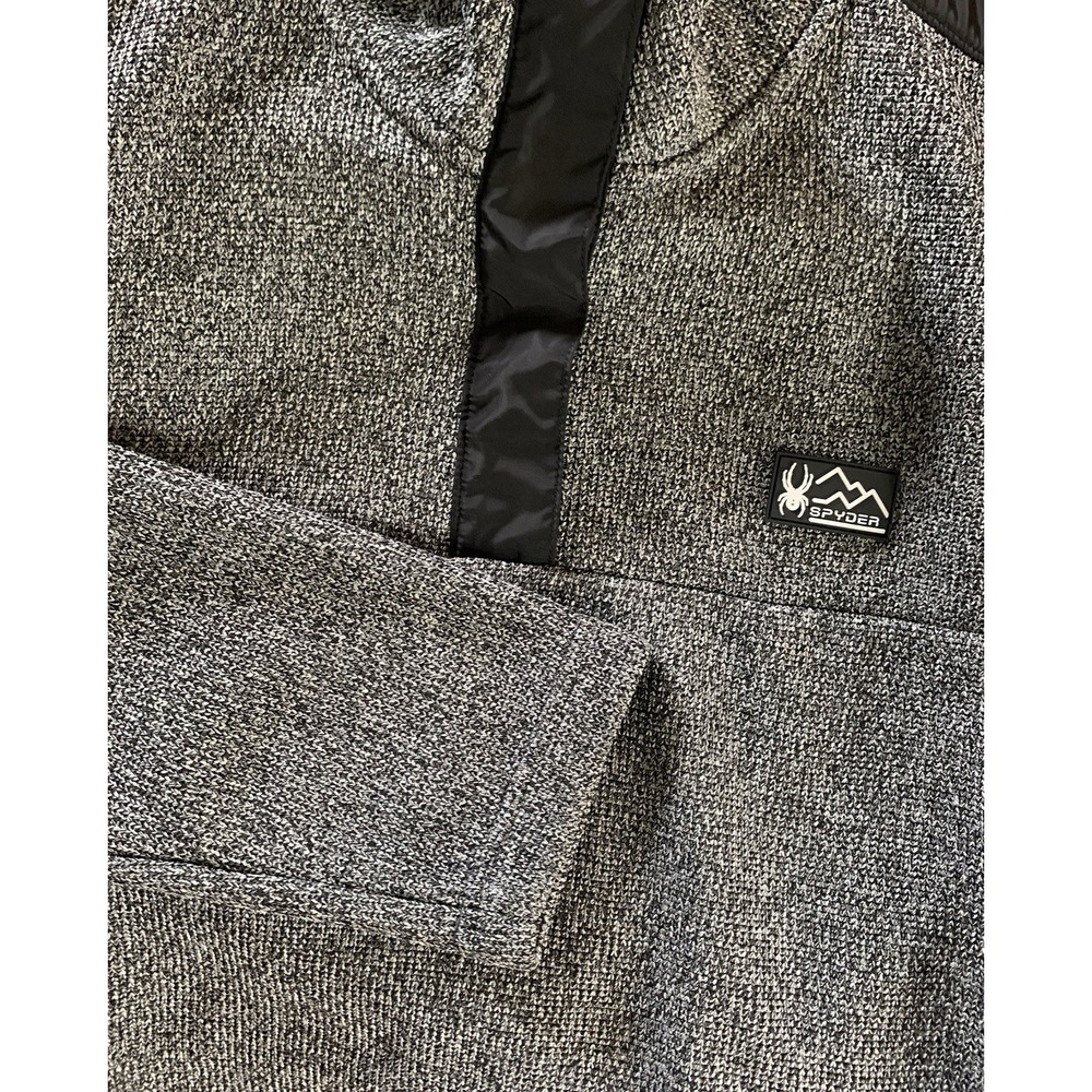 Mens Small Spyder Black & Grey 1/3 Button‎ Collared Pullover Jacket Sweater